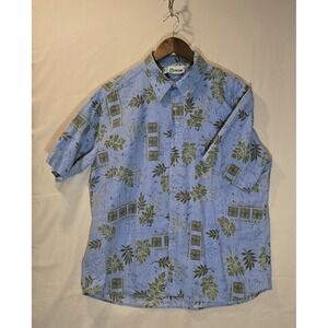 Ten2One Hawaiian Blue Floral Short Sleeve Button Up Shirt Men's XL Cotton